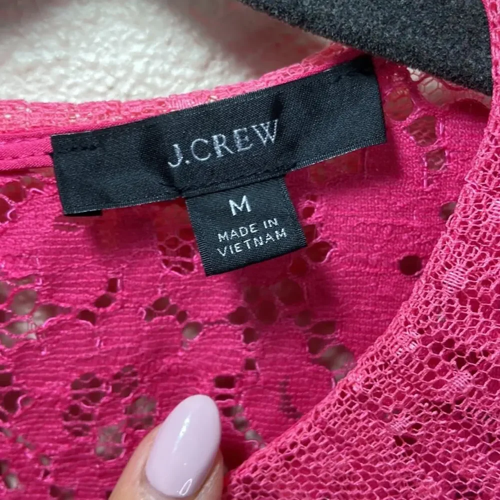J. Crew Women Pink Lined Lace Blouse With Tulle Ruffle Detail Size M